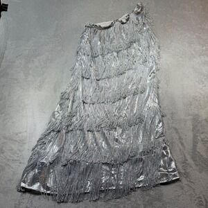 Godessey Silver Metallic Fringe Flapper Dress Kids Size M 8-10 Costume Vintage